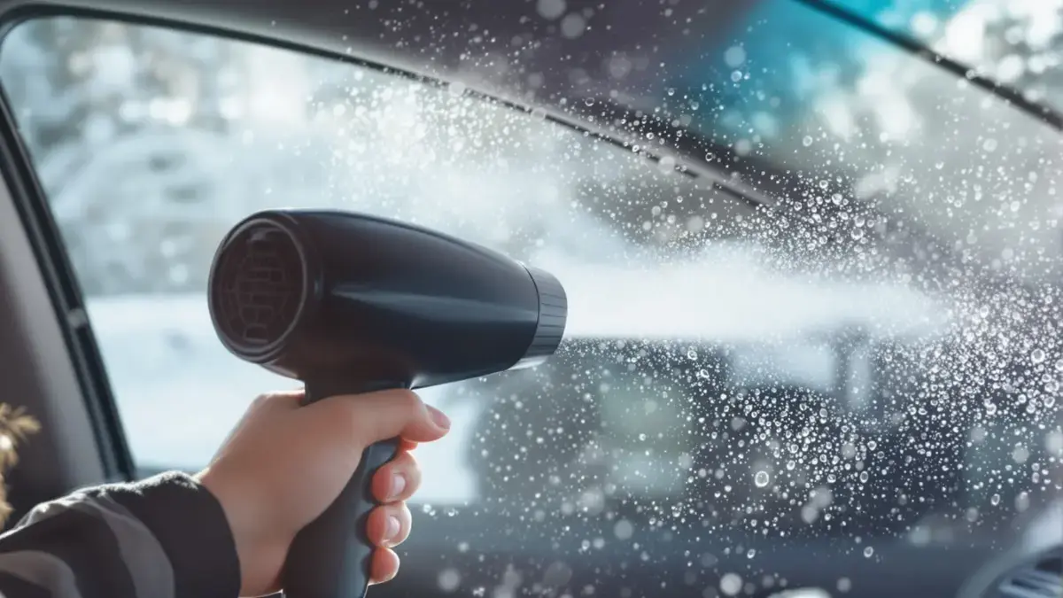 Een föhn verwijdert onmiddellijk het beslag van de ruiten: hoe warme lucht het snel doet verdwijnen.
