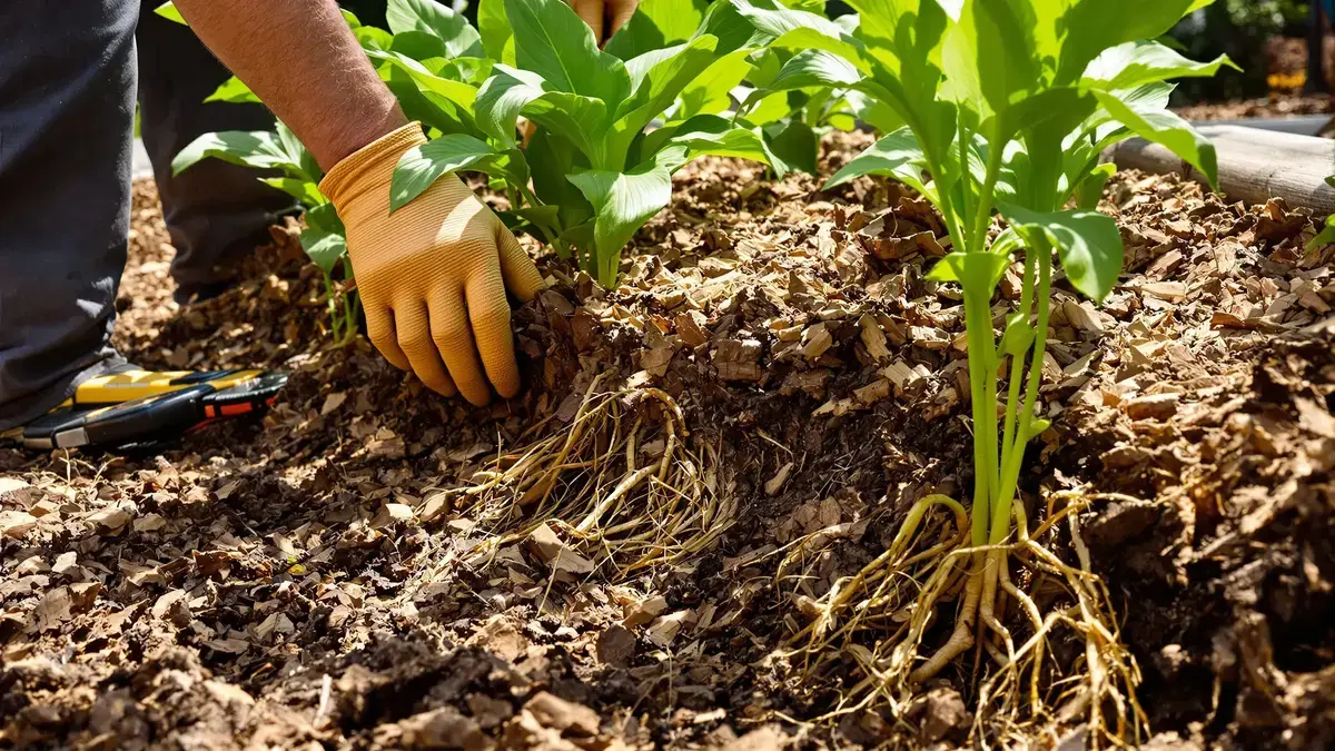 Schorsmulch beschermt de wortels van planten: hoe isolatie de bodemtemperatuur stabiliseert